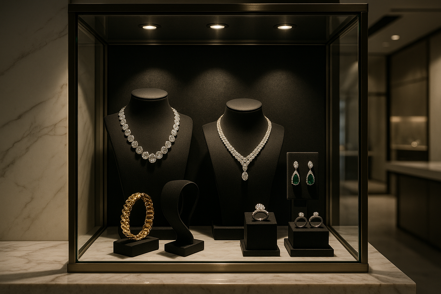 high end jewelry in a showcase